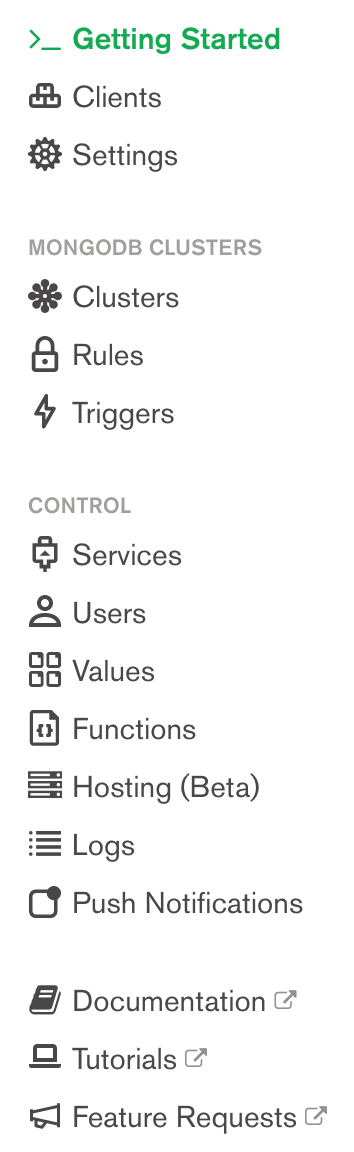 MongoDB Atlas - Stitch menu