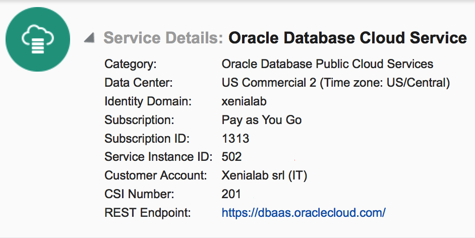 Oracle Cloud - My Services Details