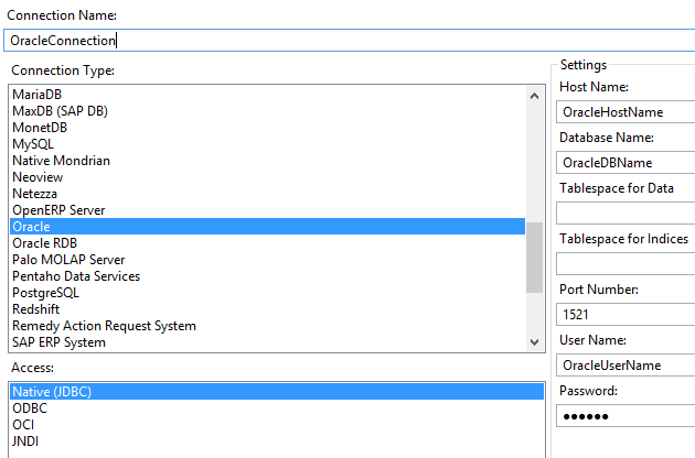 Pentaho - Kettle Oracle JDBC