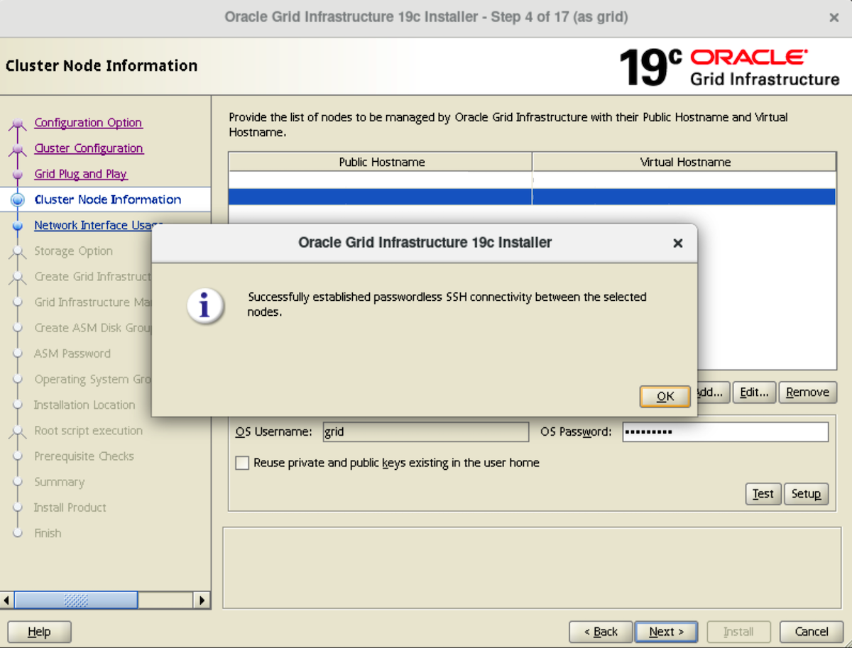 Installazione Oracle RAC 19c - Configurazione Grid: configurazione SSH