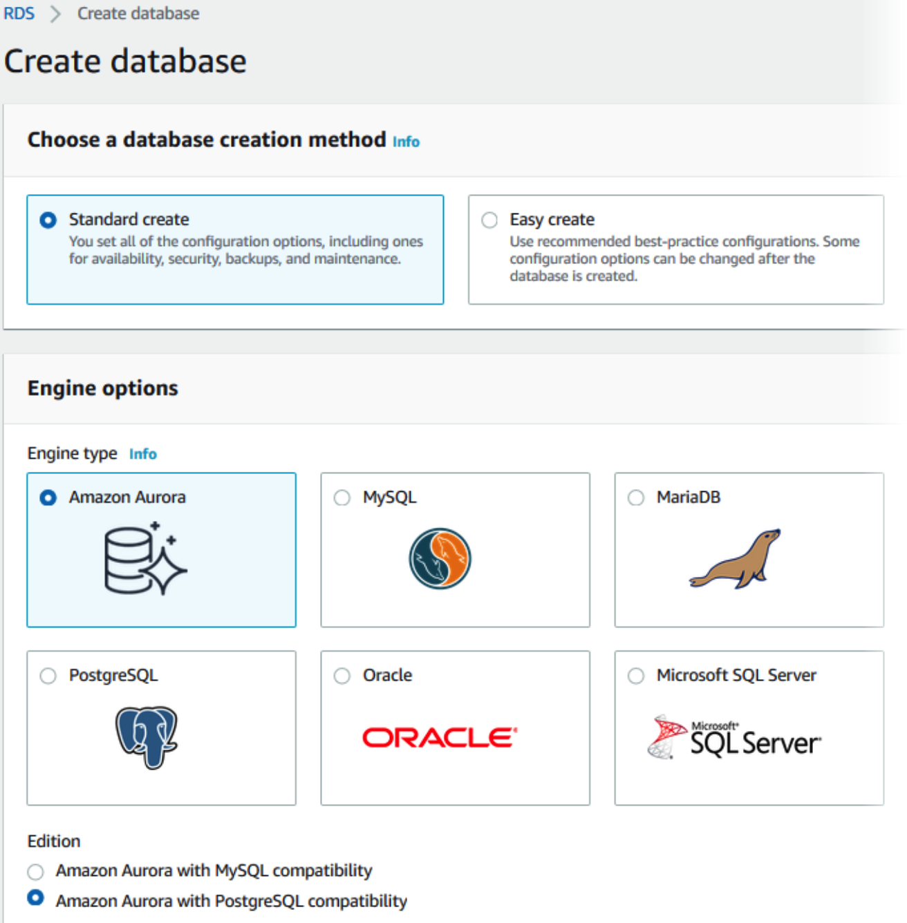 RDS Create Database Instance - Aurora PostgreSQL