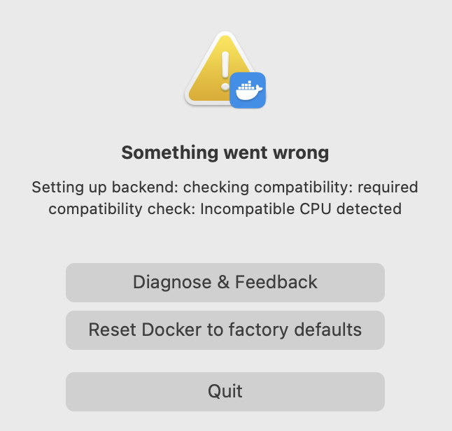 Intel2Silicon MacOS upgrade: Incompatible APP - Docker