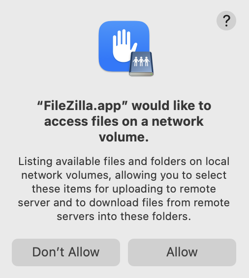 Intel2Silicon MacOS upgrade: Filezilla needs permissions