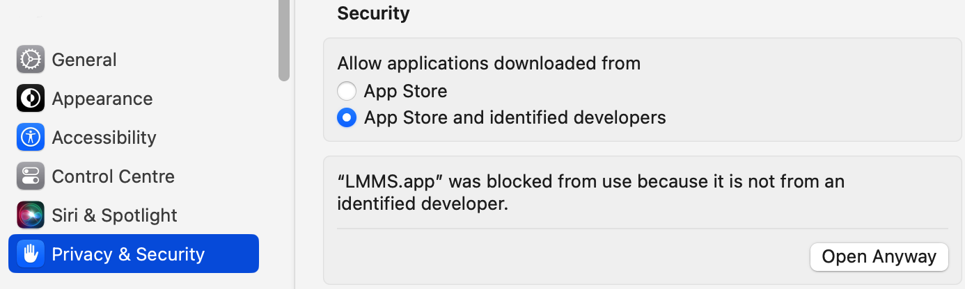 Intel2Silicon MacOS upgrade: LMMS needs permissions