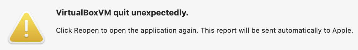 Virtual Box: VirtualBoxVM quit