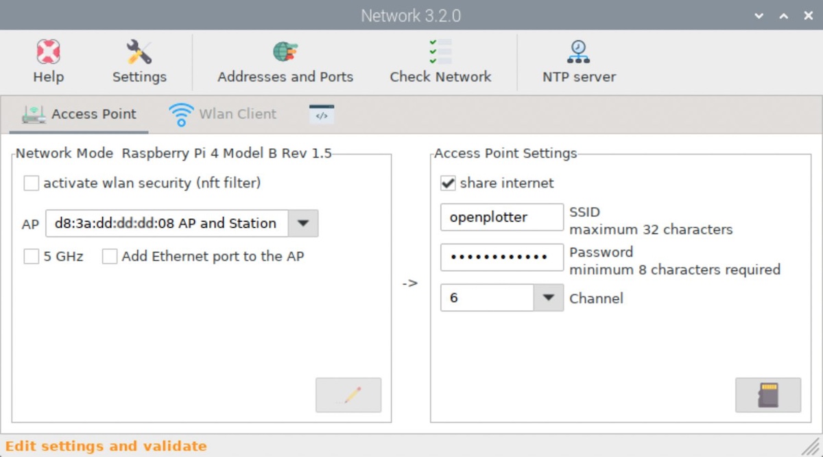 OpenPlotter - Configurazione Network