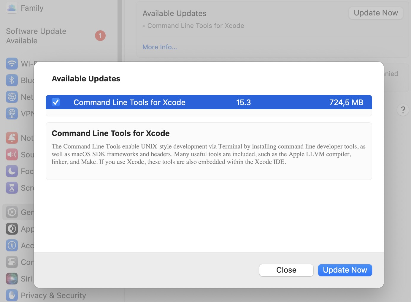 Command Line Tools for Xcode - Update available